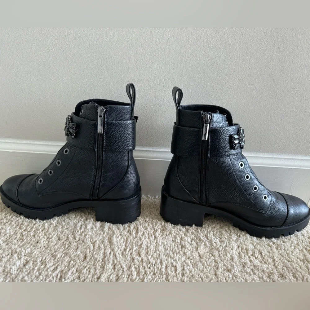 Karl Lagerfeld Bejeweled Black Combat boot size 7.5 - Picture 4 of 6